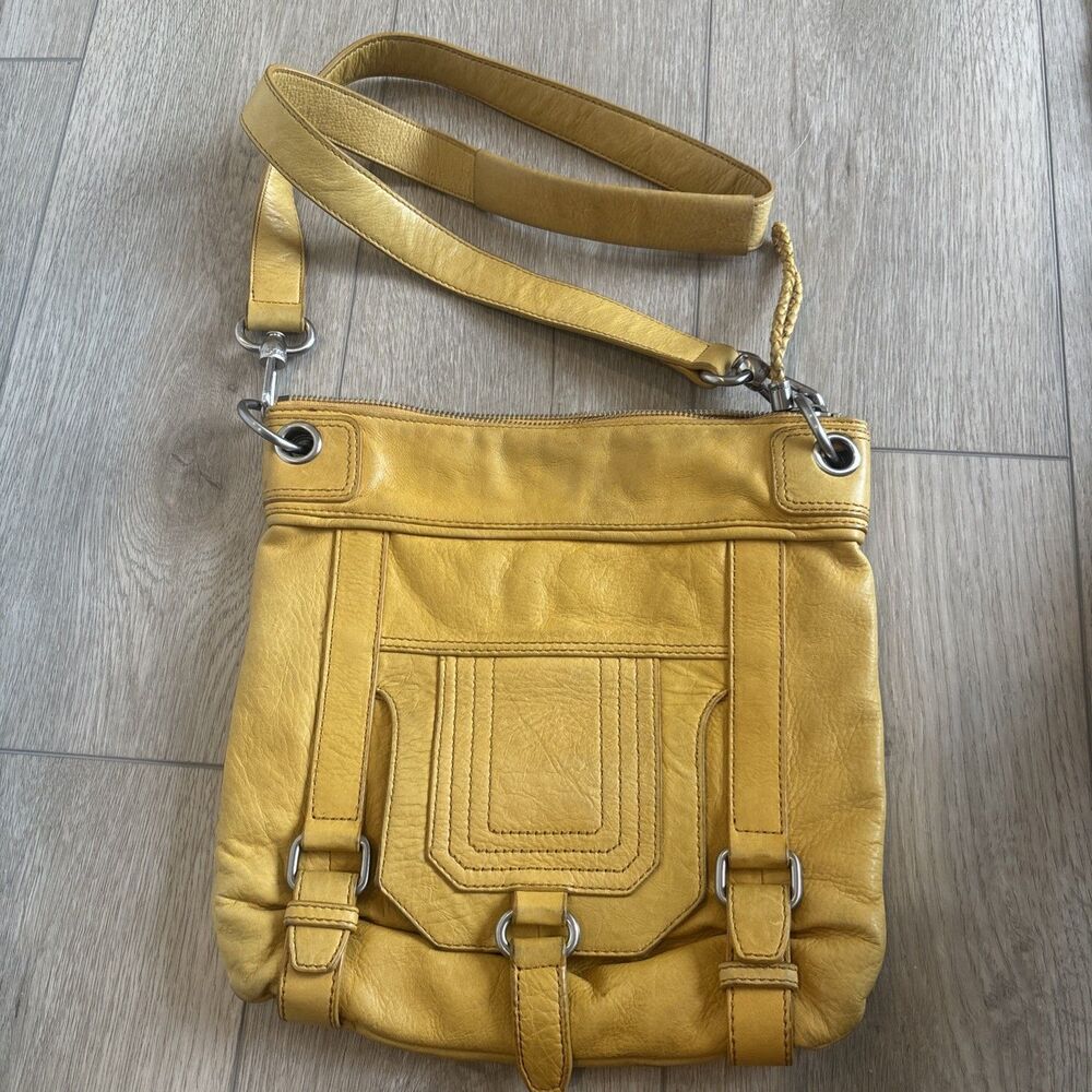The Sak Retro Convertible 90s Distressed Leather Crossbody Mustard Yellow Y2K
